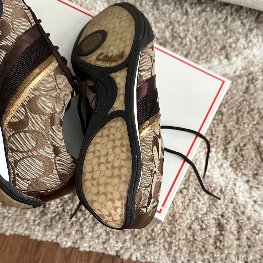 Coach Brown and Gold Patterned Sneakers. New - Picture 6 of 7